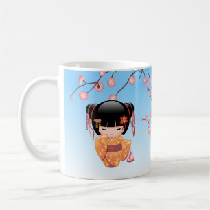 Ume Kokeshi Doll - Japansk Geisha Girl Blue Kaffemugg