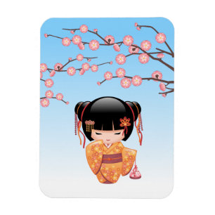 Ume Kokeshi Doll - Japansk Geisha Girl Blue Magnet