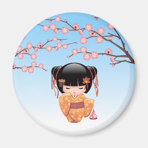 Ume Kokeshi Doll - Japansk Geisha Girl Blue Magnet