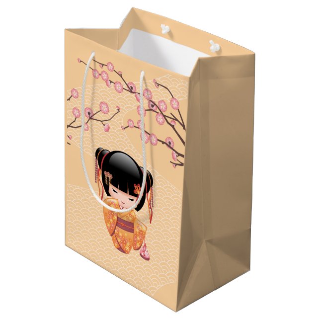 Ume Kokeshi Doll - Japansk Geisha Girl Gult (Baksidan Vinklad)