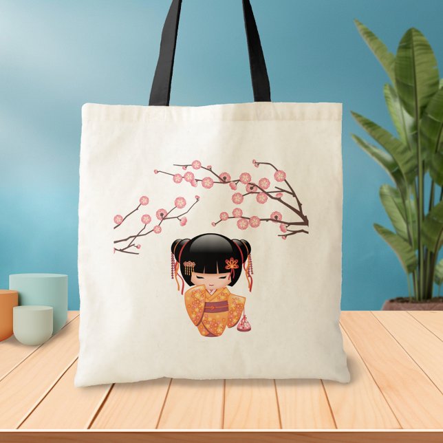 Ume Kokeshi Doll - Japansk Peach Geisha Girl 3 Tygkasse (Skapare uppladdad)