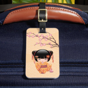 Ume Kokeshi Doll - Japansk Peach Geisha Girl Bagagebricka