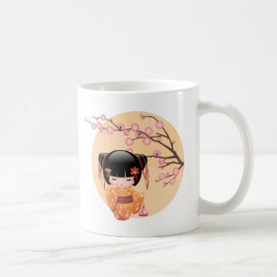 Ume Kokeshi Doll - Japansk Peach Geisha Girl Coff Kaffemugg