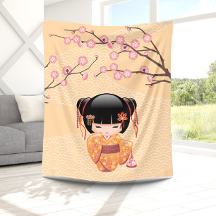 Ume Kokeshi Doll - Japansk Peach Geisha Girl Fleecefilt
