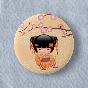 Ume Kokeshi Doll - Japansk Peach Geisha Girl Knapp