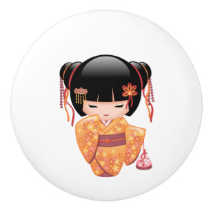 Ume Kokeshi Doll - Japansk Peach Geisha Girl Knopp