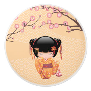 Ume Kokeshi Doll - Japansk Peach Geisha Girl Knopp