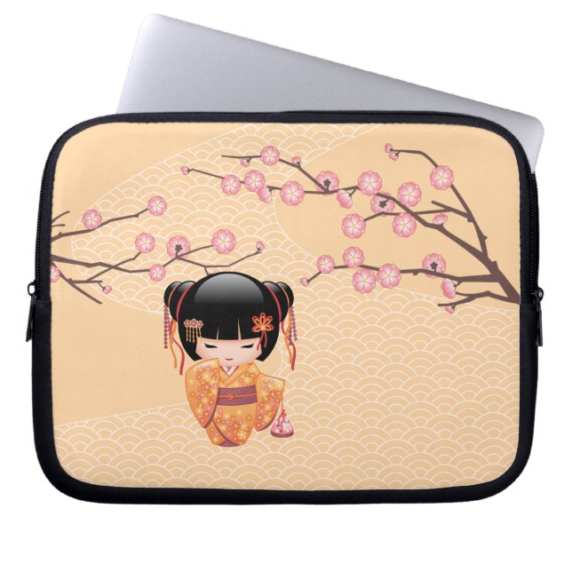 Ume Kokeshi Doll - Japansk Peach Geisha Girl Laptop Fodral (Framsidan)
