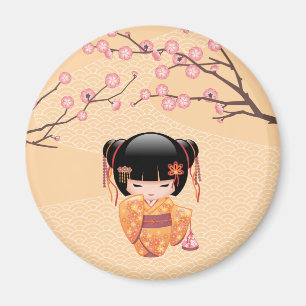 Ume Kokeshi Doll - Japansk Peach Geisha Girl Magnet