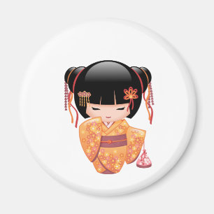 Ume Kokeshi Doll - Japansk Peach Geisha Girl Magnet