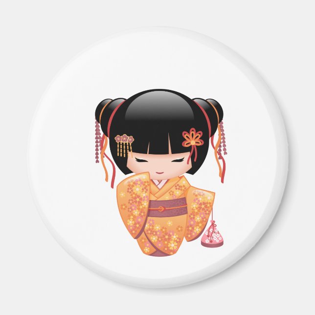 Ume Kokeshi Doll - Japansk Peach Geisha Girl Magnet (Framsidan)
