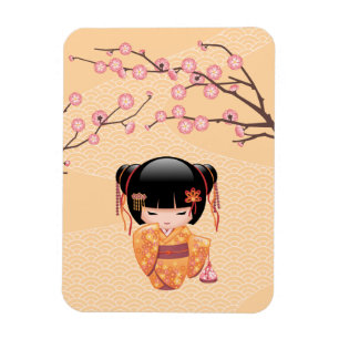 Ume Kokeshi Doll - Japansk Peach Geisha Girl Magnet