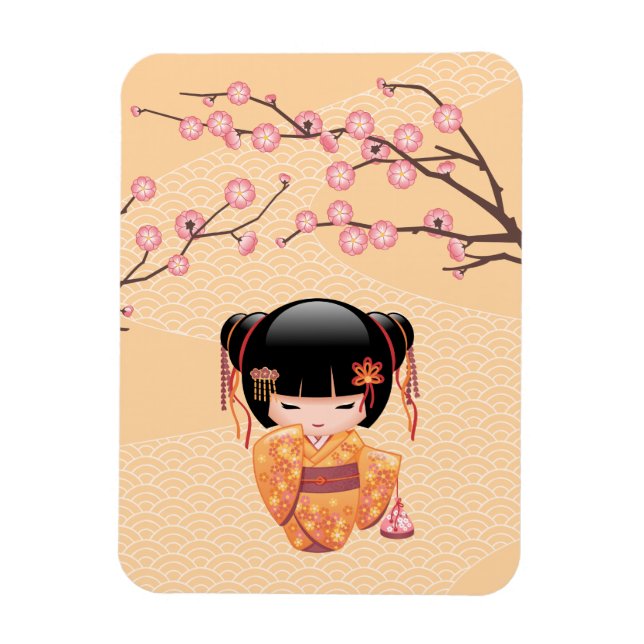 Ume Kokeshi Doll - Japansk Peach Geisha Girl Magnet (Vertikal)