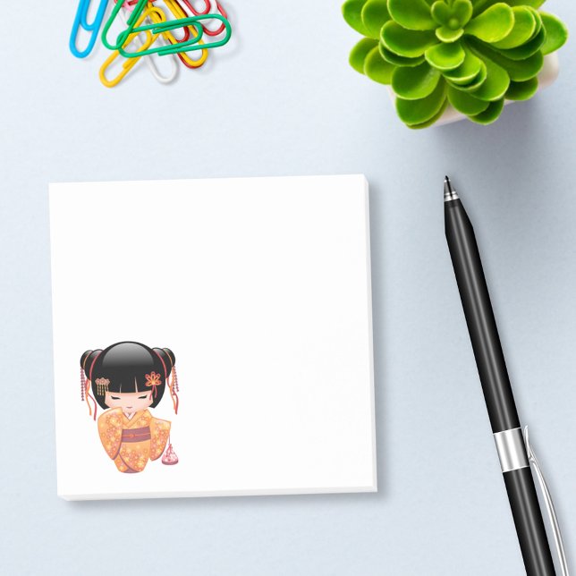 Ume Kokeshi Doll - Japansk Peach Geisha Girl Post-it Block (Skapare uppladdad)