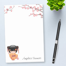 Ume Kokeshi Doll - Japansk Peach Geisha Girl Post-it Block