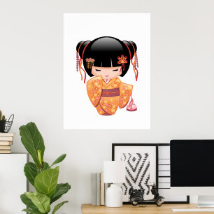 Ume Kokeshi Doll - Japansk Peach Geisha Girl Poster