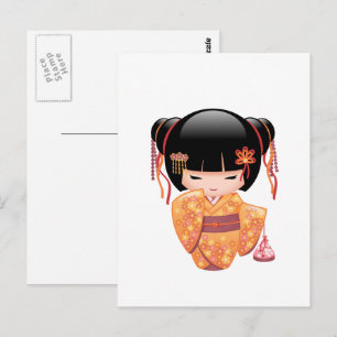 Ume Kokeshi Doll - Japansk Peach Geisha Girl Vykort