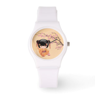 Ume Kokeshi Doll - Peach Kimono Geisha Girl Armbandsur