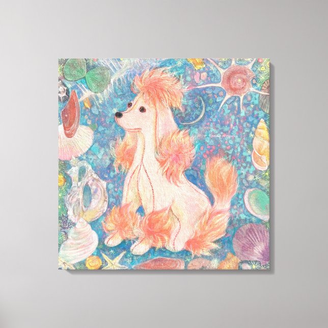 "Umi Poodle" Pink Poodle & Seashell Dream Canvas A (Framsida)