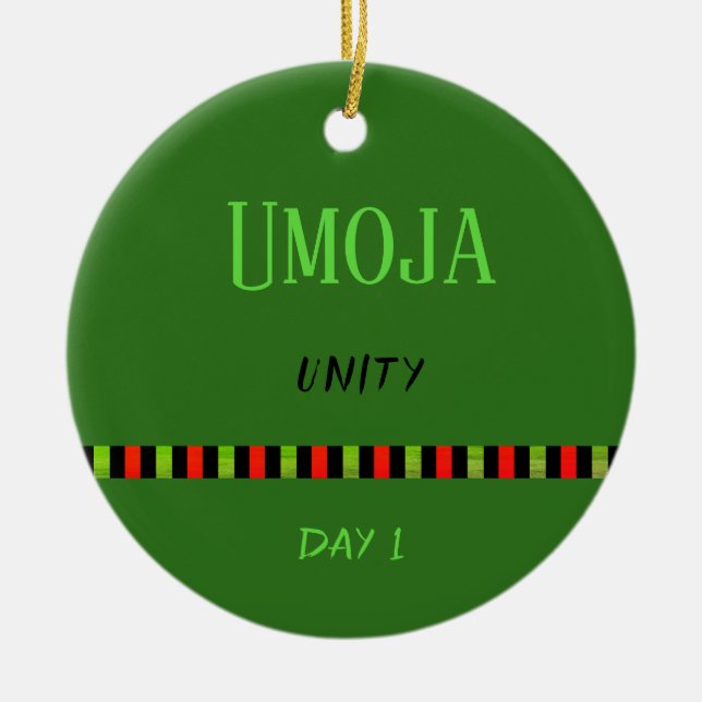 Umoja - Kwanzaa Dag 1 Grönt Julgransprydnad Keramik (Framsidan)