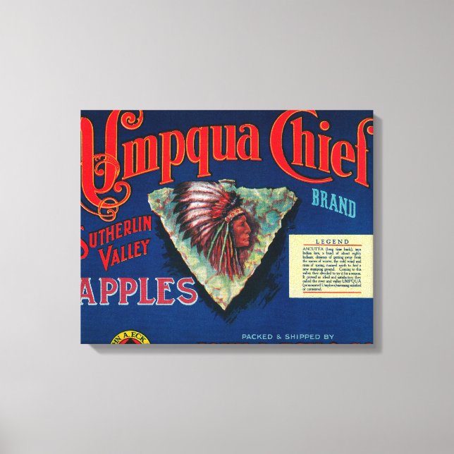 Umpqua Chief Apple Låda LabelSutherlin, ELLER Canvastryck (Framsida)
