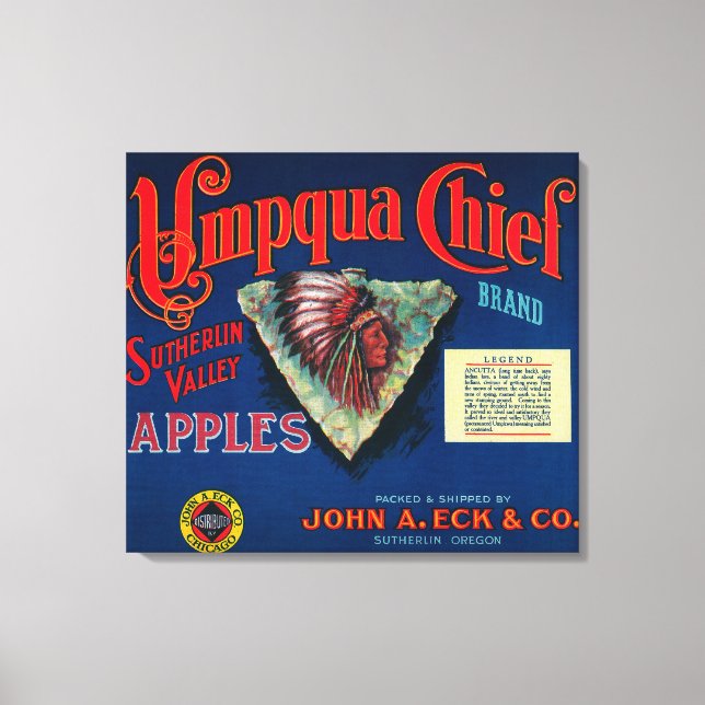 Umpqua Chief Apple Låda LabelSutherlin, ELLER Canvastryck (Framsida)