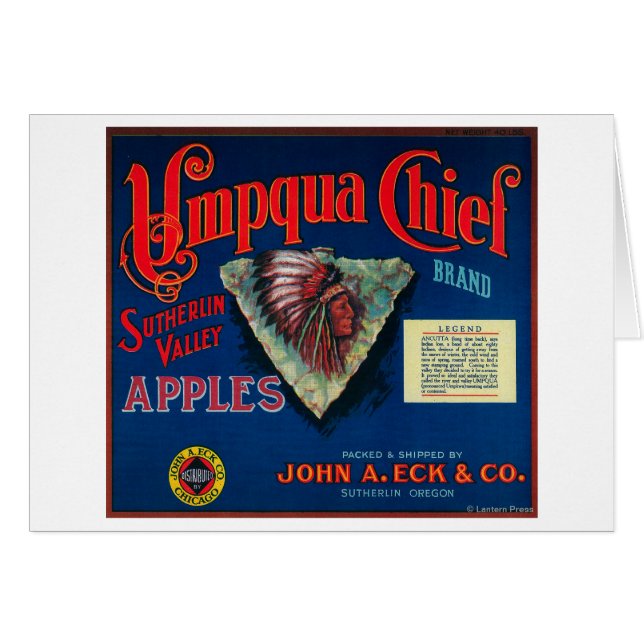 Umpqua Chief Apple Låda LabelSutherlin, ELLER Hälsningskort (Framsidan Horizontal)