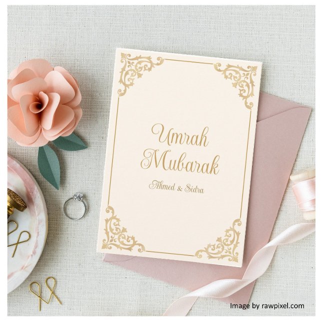 Umrah Mubarak Cream Guld Elegant Greeting Card Kort (Skapare uppladdad)