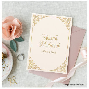 Umrah Mubarak Cream Guld Elegant Greeting Card Kort