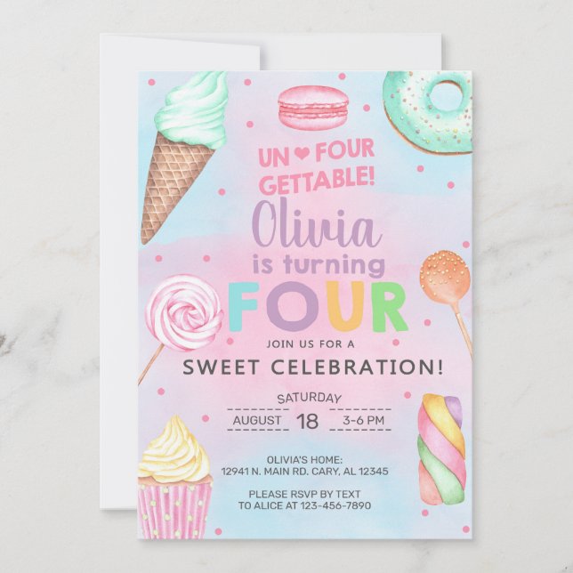 Un-4-gettable tjej 4e födelsedagen inbjudan. inbjudningar (Framsida)