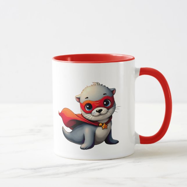 Un adorable bébé loutre super-héros. mugg (Höger)
