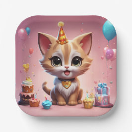 Un adorable chaton qui fête son anniversaire