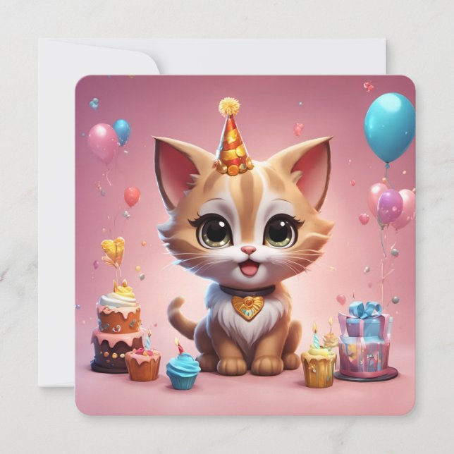 Un adorable chaton qui fête son anniversaire inbjudningar (Framsida)