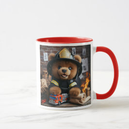Un adorable ours en peluche habillé en pompier. mugg