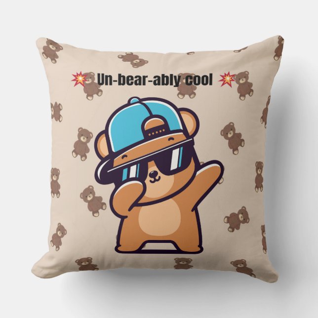 Un-Bear-ably Cool | Cute Bear Pillow Kudde (Framsida)