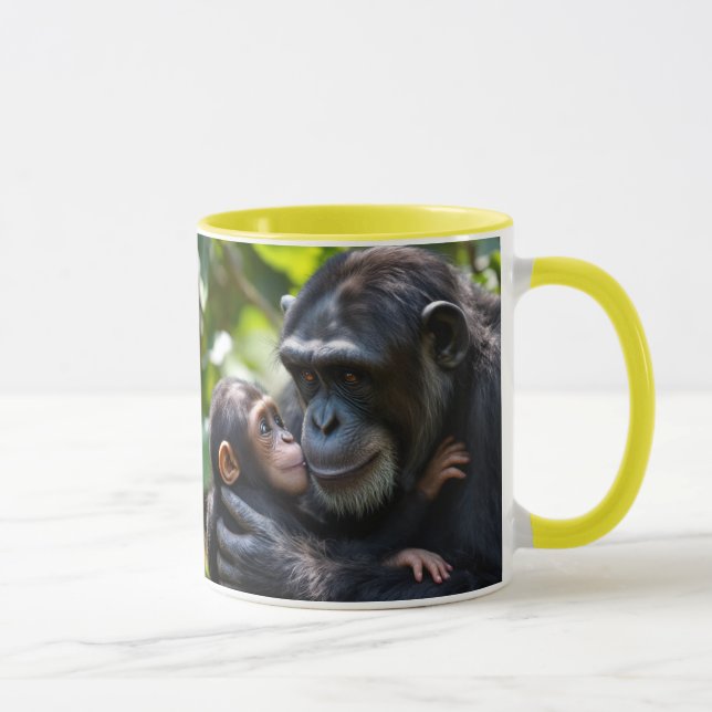 Un bébé chimpanzé câline sa maman dans la jungle. mugg (Höger)