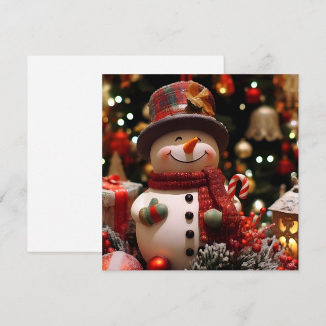 Un bonhomme de neige joyeux pour les fêtes  kort (Fram/baksida)