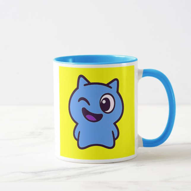 Un chat stylisé style BD fait un clin d'œil. Mugg (Höger)
