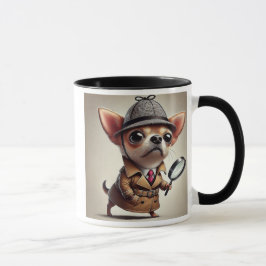 Un chien chihuahua détective à la loupe. mugg