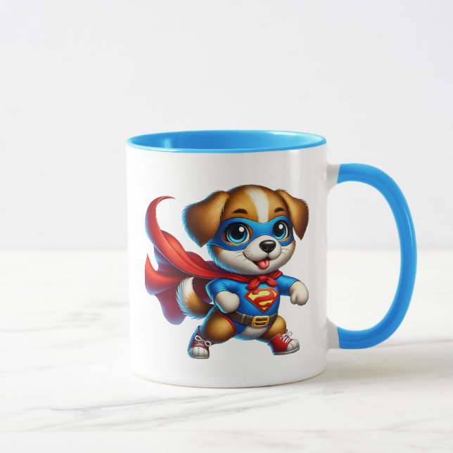 Un chiot super-héros avec sa cape. mugg (Höger)