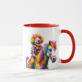 Un clown et son cheval aux multicolores. mugg