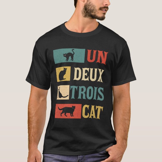Un Deux Trois Cat Fransk Joke Cat for T Shirt (Framsida)