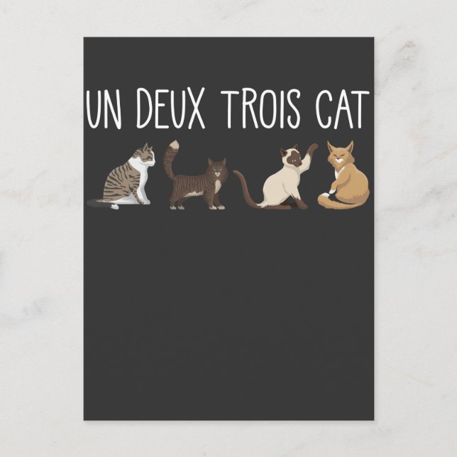 Un Deux Trois Cat Fransk Pun Kattunge Humor Djuräl Vykort (Framsida)