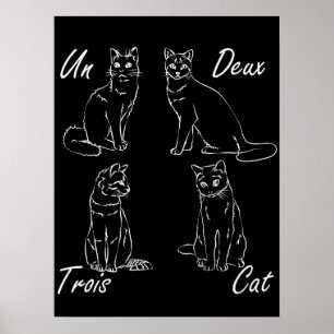 Un Deux Trois Cat Funny Fransk Poster