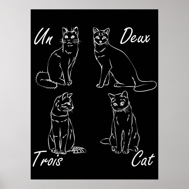 Un Deux Trois Cat Funny Fransk Poster (Framsidan)
