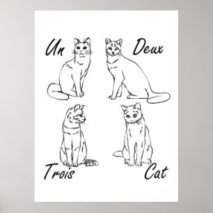 Un Deux Trois Cat Funny Fransk Poster