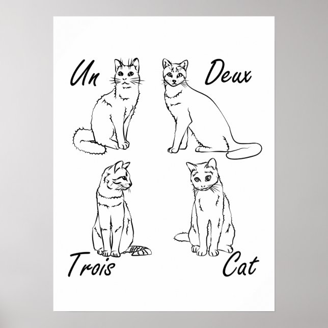 Un Deux Trois Cat Funny Fransk Poster (Framsidan)