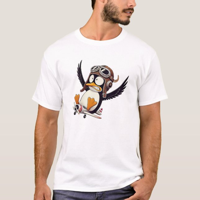 Un drôle de pingouin en avion. t shirt (Framsida)