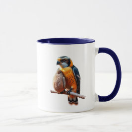 Un faucon aux couleurs vives sur une branche. mugg