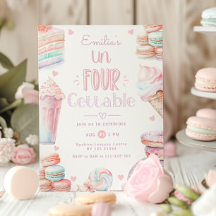 Un-Four-Gettable pastel Sweets 4e födelsedagen Inbjudningar